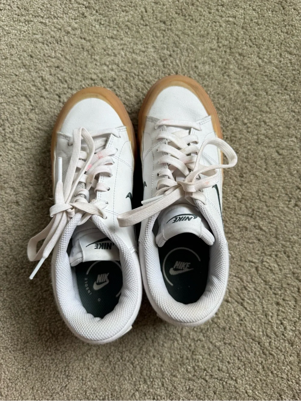 platform Nike White and Gum Low-Top Sneakers with Black Swoosh
